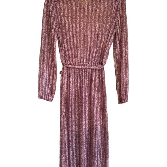 Vintage ILGWU Union Made Sheer Pleated Floral Belted Dress EUC Feminine - Picture 3 of 10